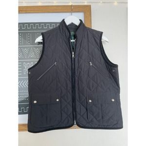 LRL Ralph Lauren Jeans Co Womens Sz Large Black Quilted Vest Zip Jacket EUC